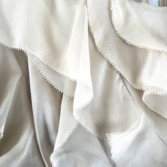 NEW WHBM Silk Stretch Cascading Ruffle Blouse Top, Champagne Shell, Size 12 - Picture 11 of 14